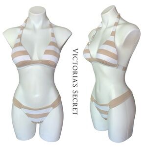 NEW Victoria’s Secret Push Up Padded Bikini Set Tan Stripes